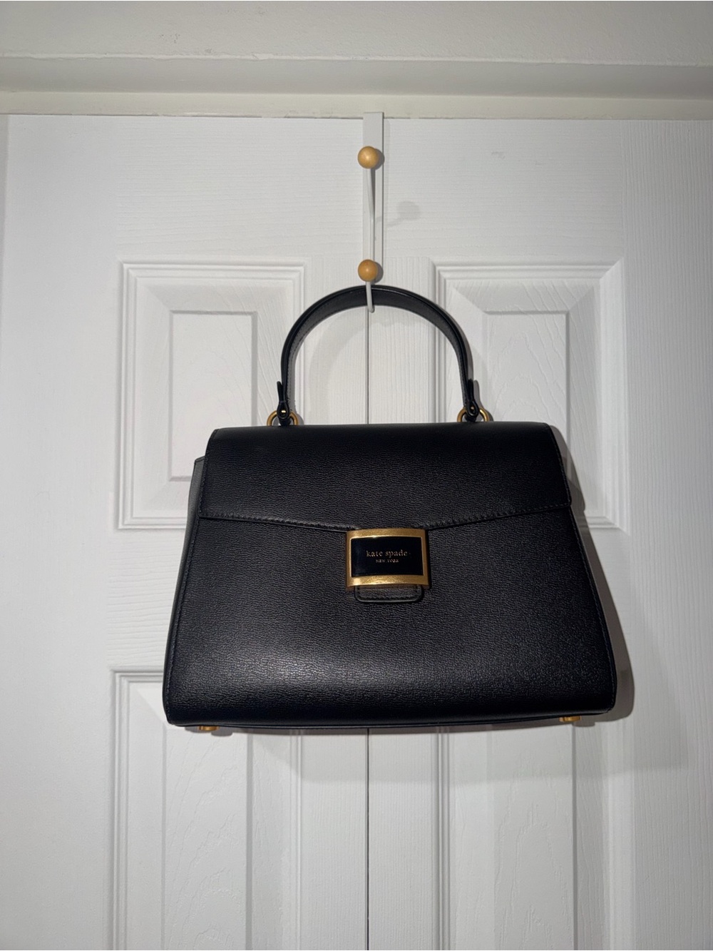 kate spade Black Structured Top-Handle Satchel with Gold Hardware